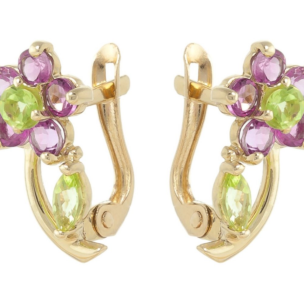 14k Gold Stud Earring with Amethyst & Peridot - Picture 6 of 10